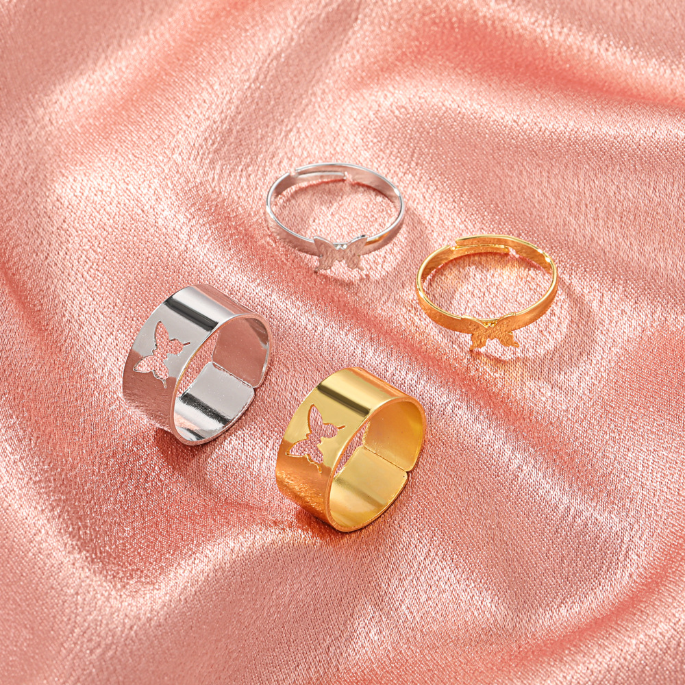 【MHANG】Set Cincin Wanita Kupu-kupu Emas Antik Terbuka Fashion Korea Berongga Perhiasan Cincin Wajah Lebar Kupu-kupu