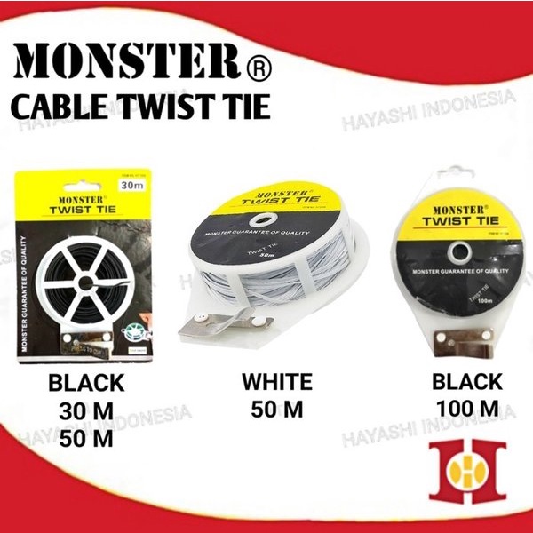 Twist Tie Cable Pengikat Kabel Pemotong 30 50 100 M Hitam Putih Warna