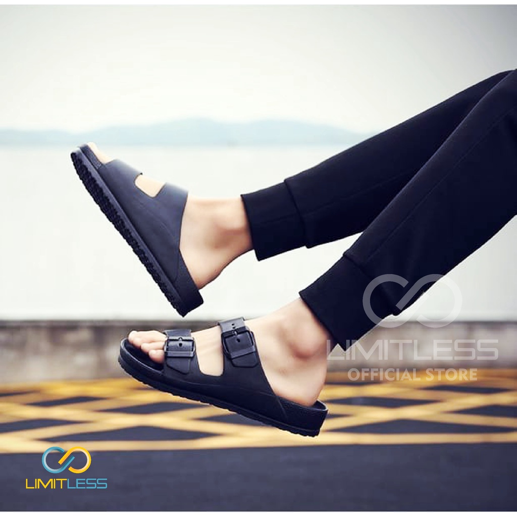 Sandal Pria Selop Limitless Casual Sendal Cowok Slop Slip On Sendal Pria Karet Gesper Kekinian Casual