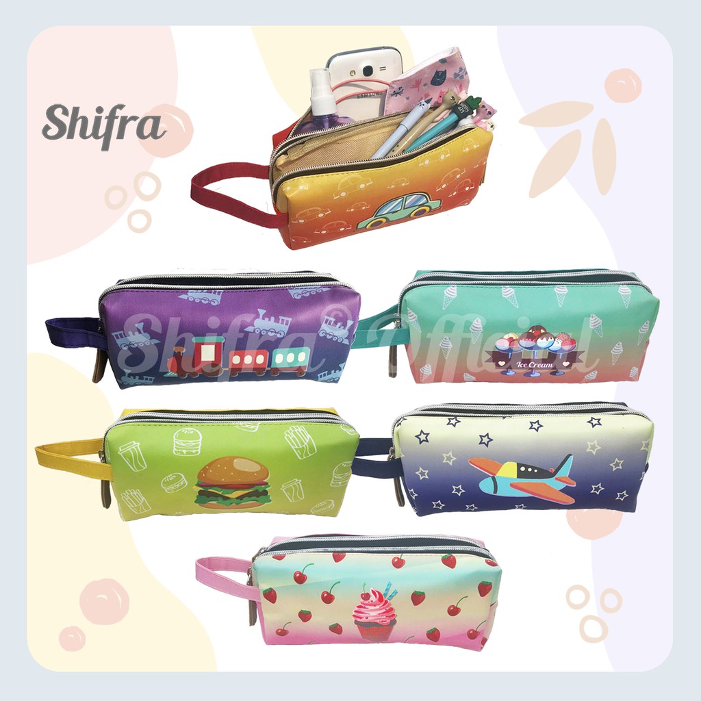 Shifra Tempat Pensil Pouch HP Anak Remaja Laki Perempuan Double Seleting Colorful