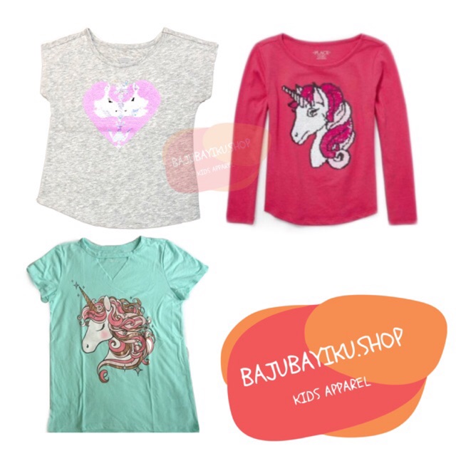  KAOS  ANAK  PEREMPUAN UNICORN  SEQUIN THE CHILDREN PLACE 