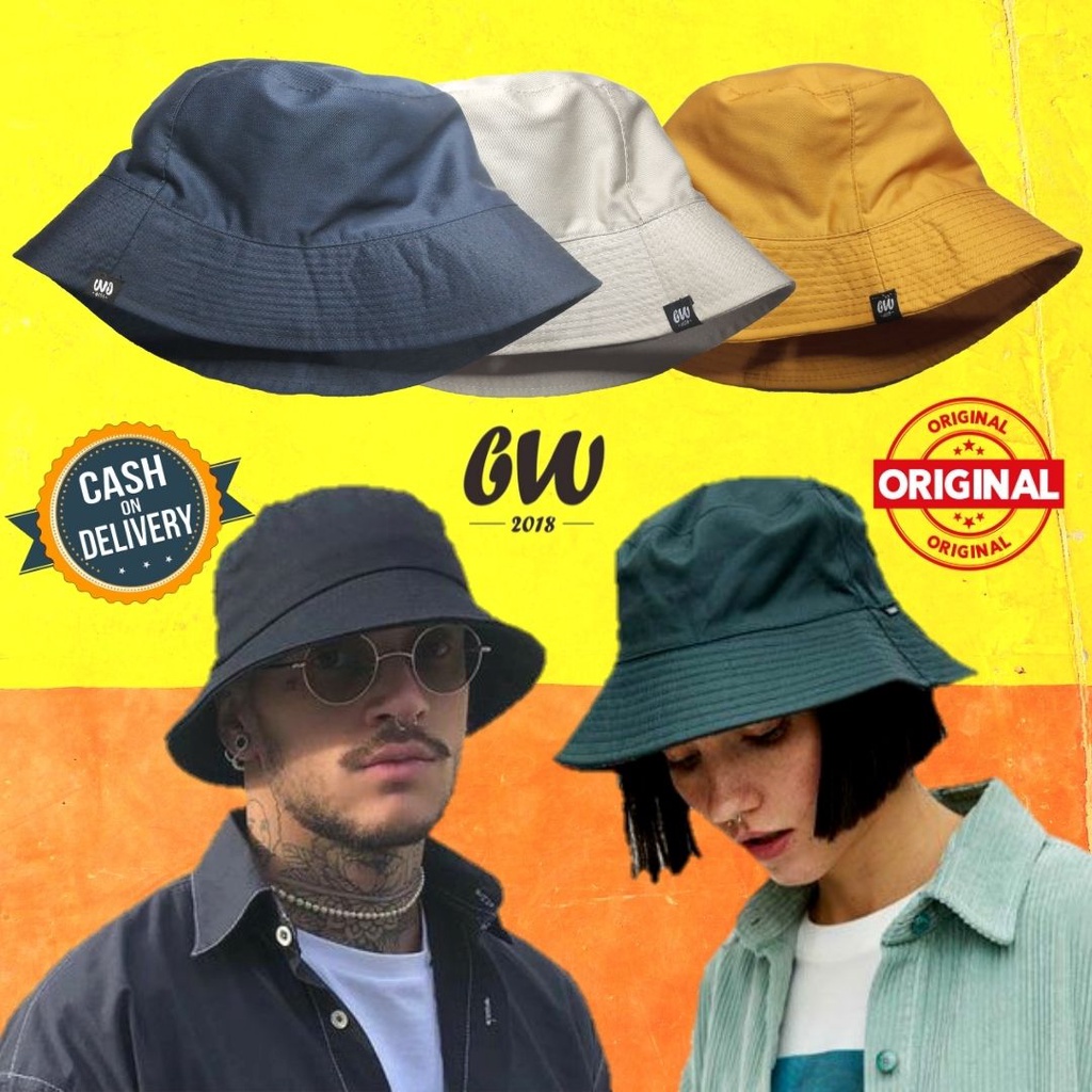 Topi Bucket Korea Hat Premium Polos Bolak Balik Unisex Laki Perempuan