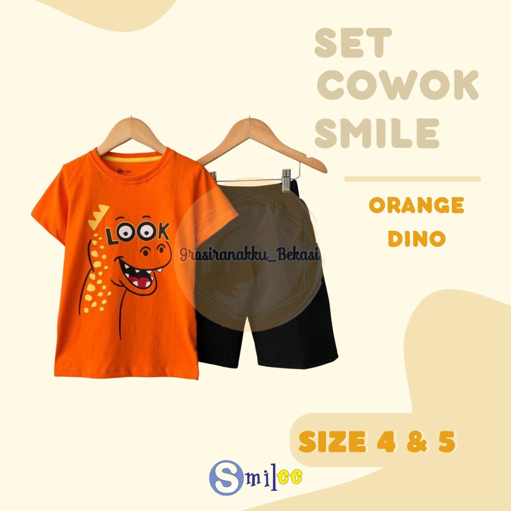 Setelan Anak Cowok Murah Orange Dino Sz 4 &amp; 5 thn