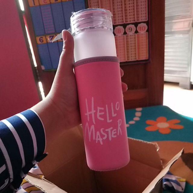 Botol Minum Kaca B-72 - Botol Minum Hello Master + Free Pouch