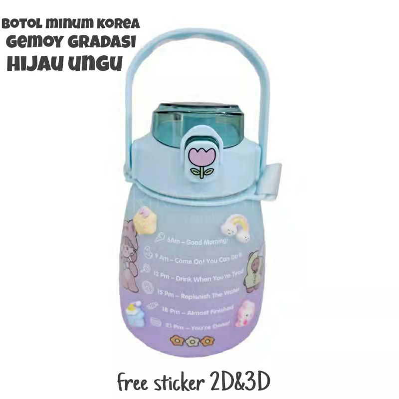 [⚜️RR⚜️] BOTOL MINUM VIRAL 2000ml 2L 2 LITER BOTOL MINUM 2L 2000ml 2 liter BOTOL VIRAL BOTOL MINUM KOREA BOTOL MINUM MOTIVASI BONUS STICKER LUCU-2 warna 1300ml/HIJAU