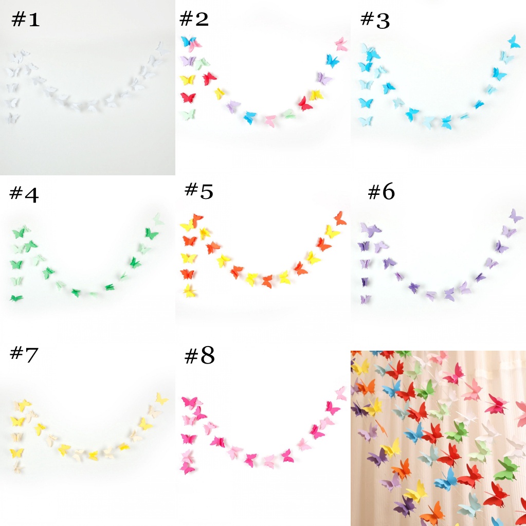 3D Colorful Paper Butterfly Garland Pull Flower Ornament Decoration For Birthday Party Supplies