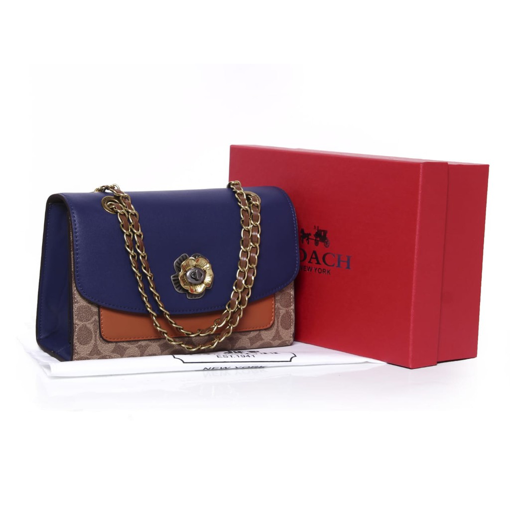 Tas Coach Parker Signature Colorblock BIRU DONGKER Seprem Box 27192