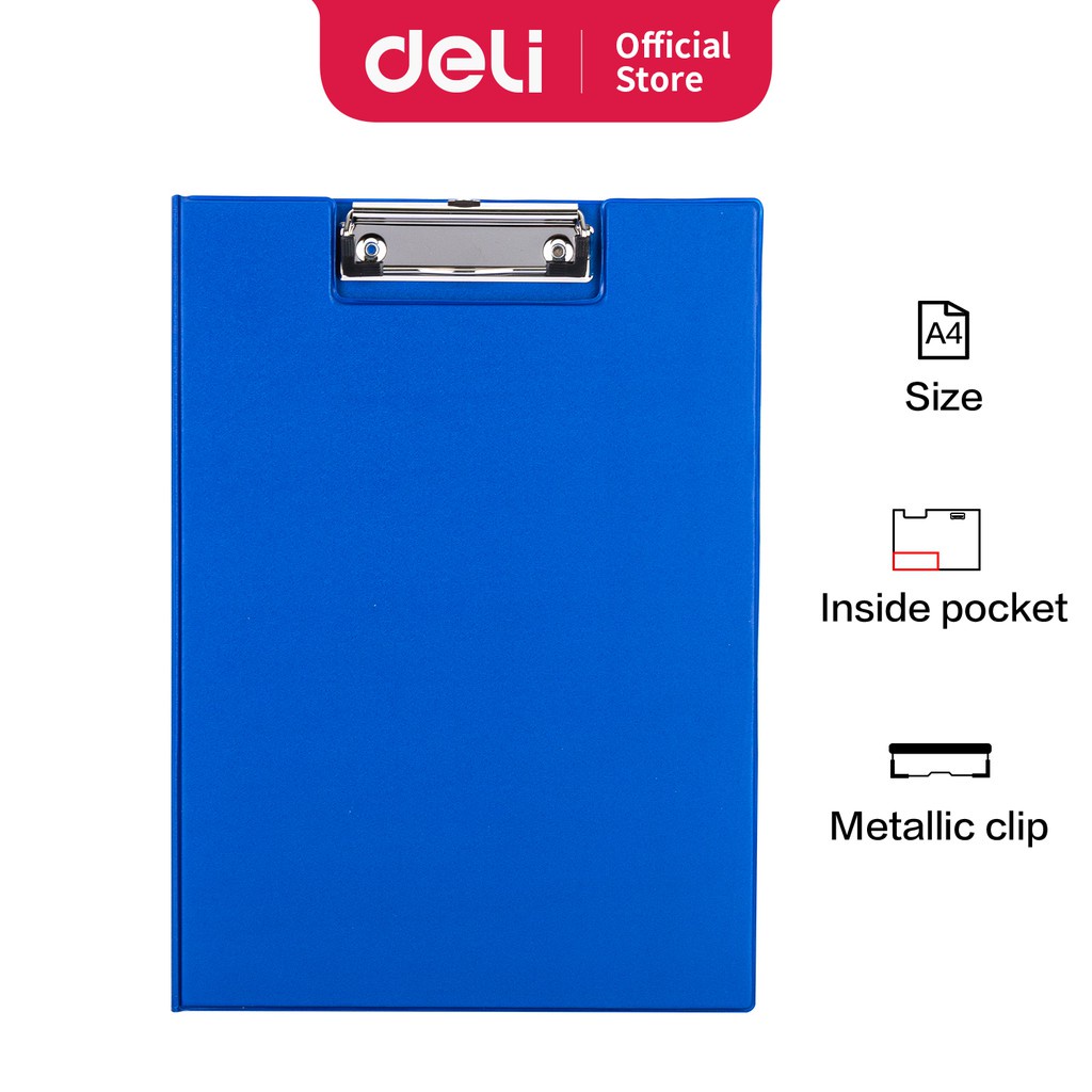 

DELI Clip Board / Papan Jalan FC Untuk Kertas A4 Hitam Biru Material PP coated Cardboard E38154B E38154A