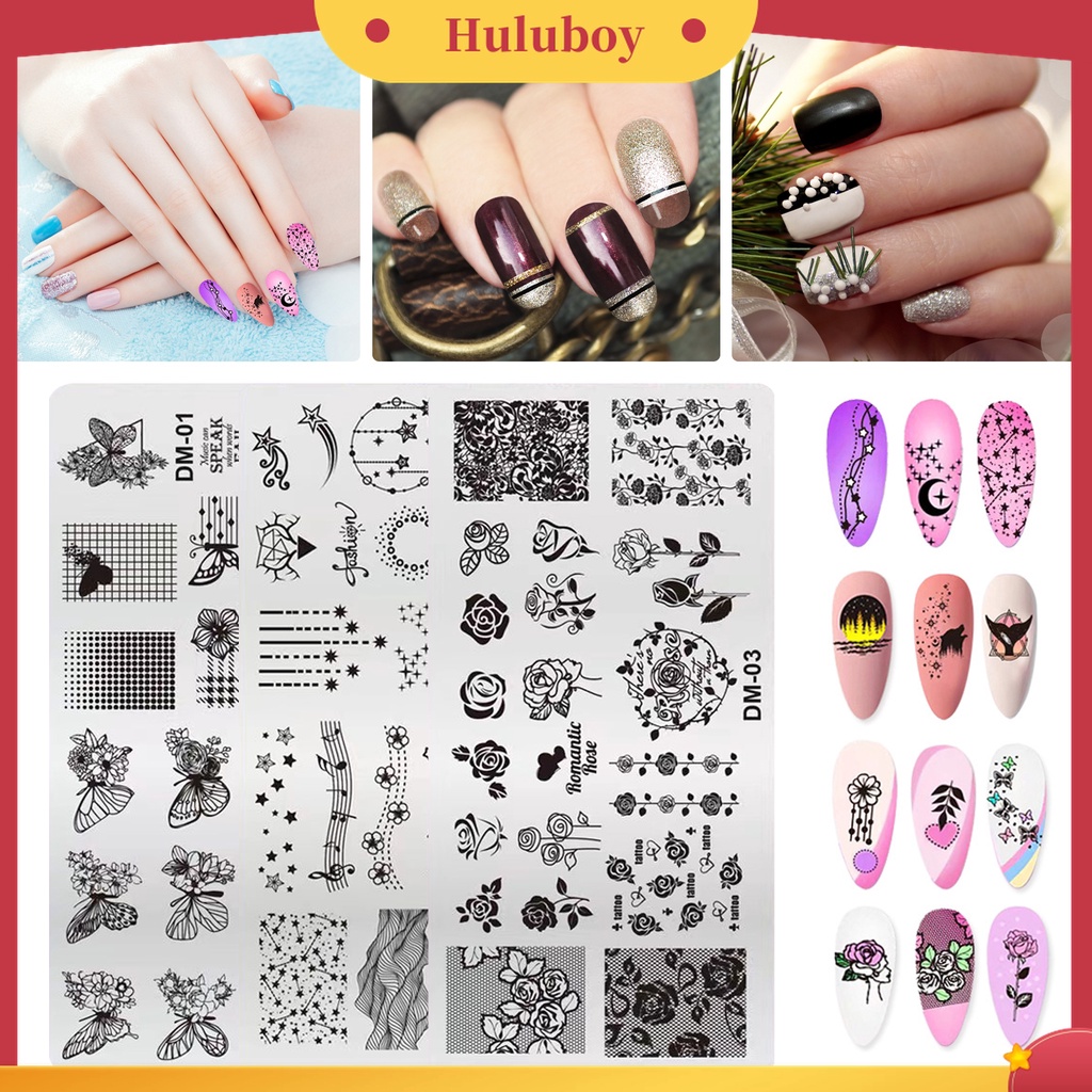 Huluboy Huluboy♡ Plat Stempel Kuku Bahan Stainless Steel Reusable Untuk Nail Art DIY