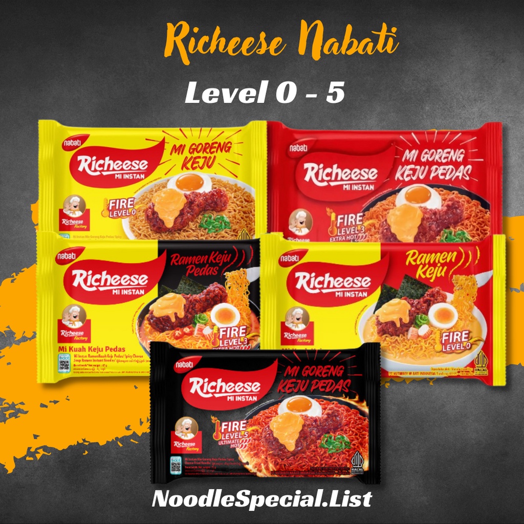 

Richeese Mie Instan Goreng Ramen Mi Goreng Richeese Pedas Level 0 3 5 / Mi Richeese Ready / Ricis Mi Goreng Pedas / Nabati Riches Mi Instan Goreng / Richis Mi Goreng Keju Level Pedas