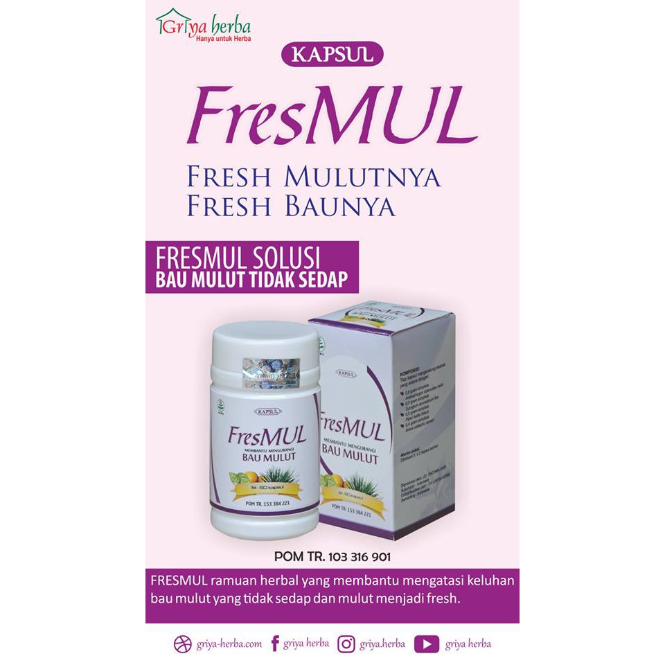 

Herbal Kapsul Fresmul ( Mengurangi Bau Mulut ) Herbal Pernafasan Griya Herba @60 Berkhasiat Ampuh