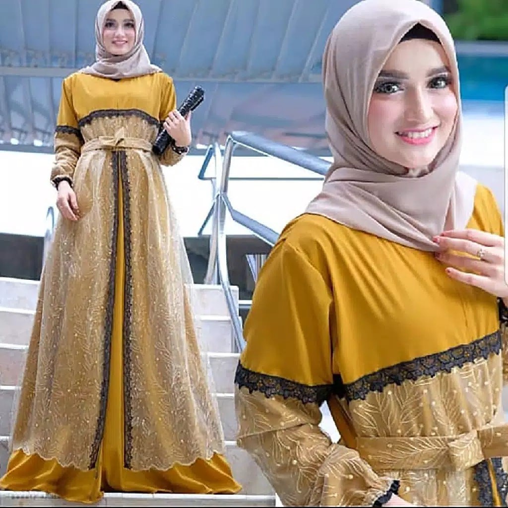 KALEA DRESS Bahan Moscrepe Mix Brukat Premium aplikasi Renda dan Mutiara Gamis Kekinian Terbaru 2020