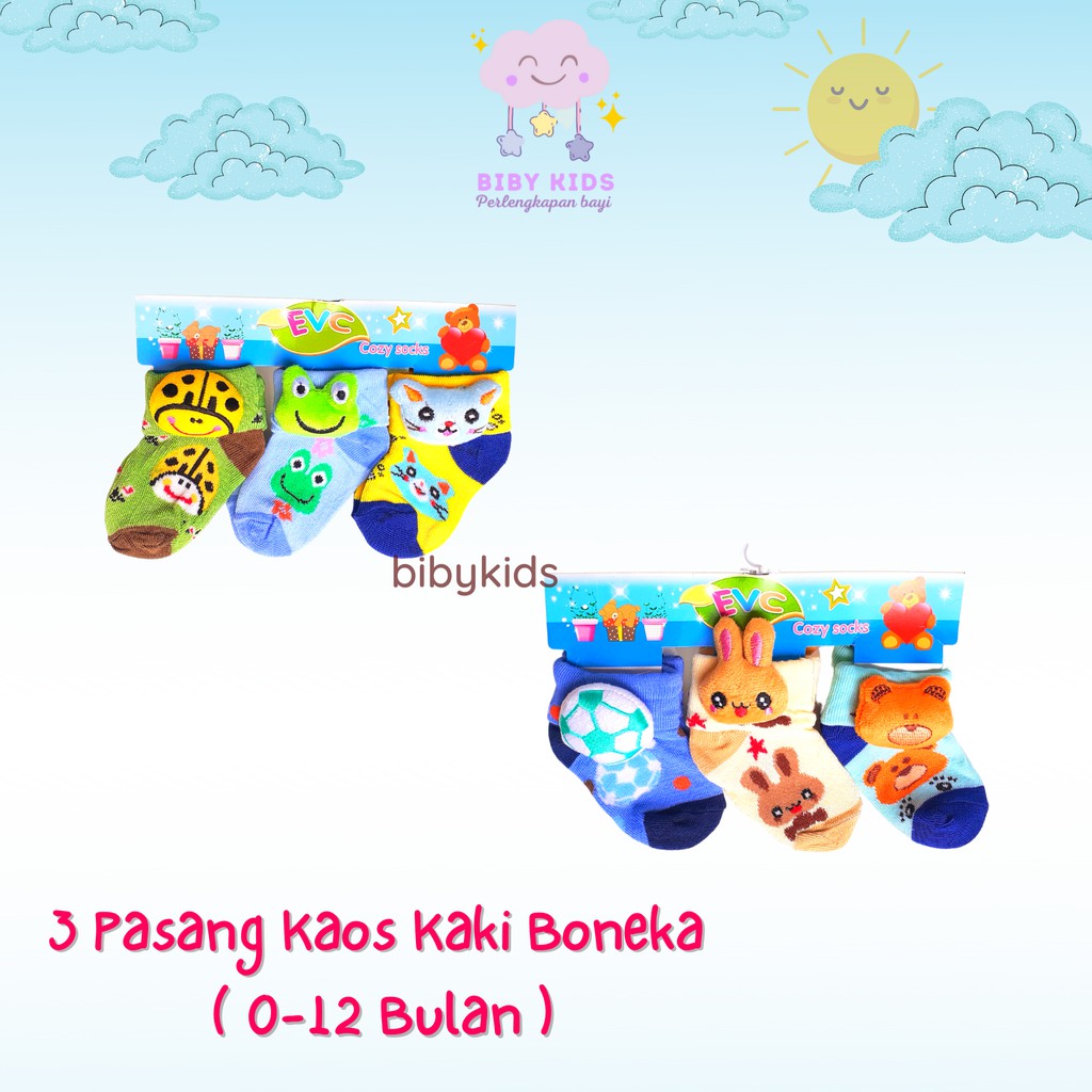 3 PASANG Kaos Kaki Bayi Boneka 3D Samping Perlengkapan Bayi Newborn Aksesoris Sepatu Baby Lucu Murah