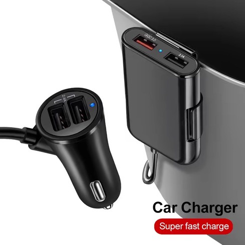 Cabang Colokan Charger USB HP Cas Bagian Baris Tengah Belakang Mobil Casan 4 Port Extender Car 4 Quick Universal Extended Adapter Penumpang Depan