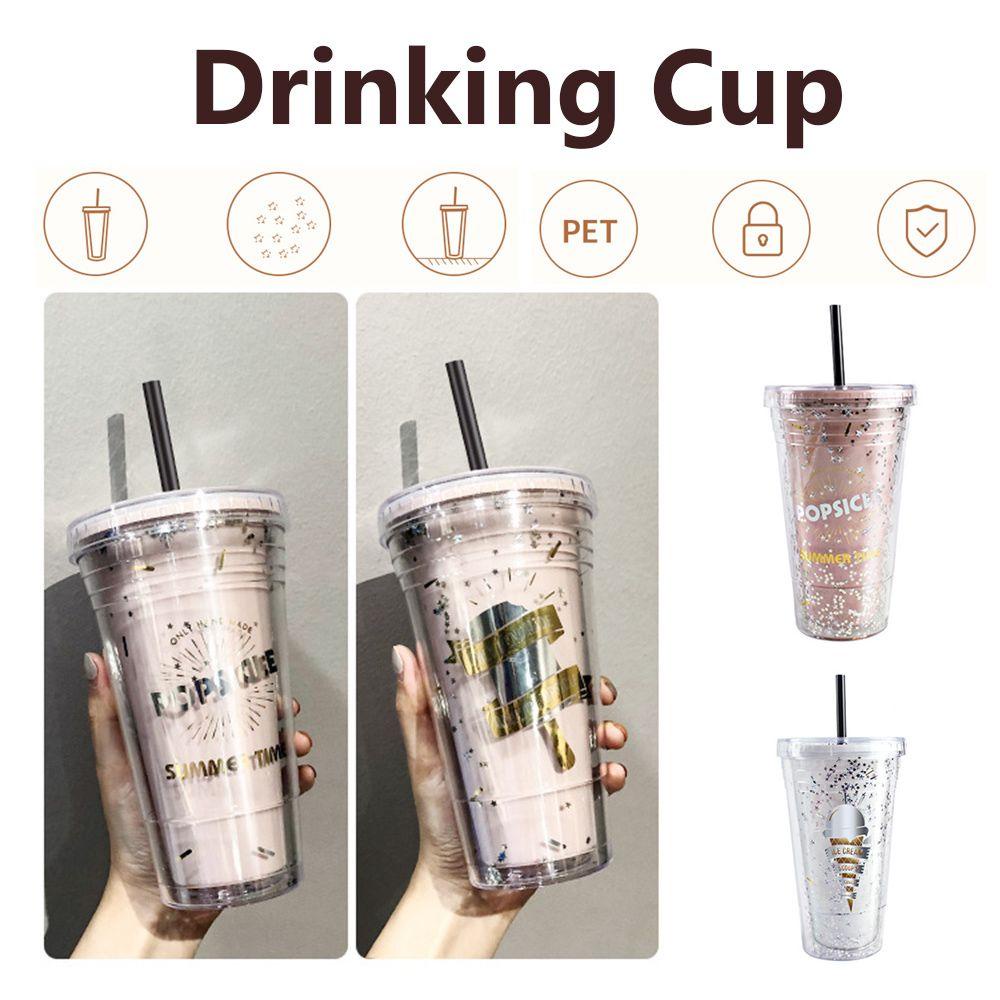 Nanas 480ml Botol Air Dinding Ganda Ins Style Portable Dessert Musim Panas Dengan Sedotan Jus Teh Susu Mug