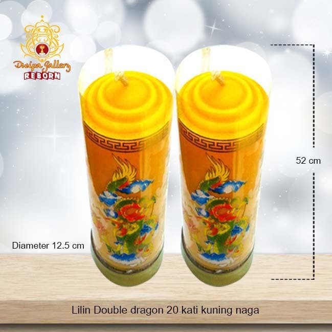 Lilin/Candle Puja Sembahyang Double Dragon 20 Kati Kuning Naga