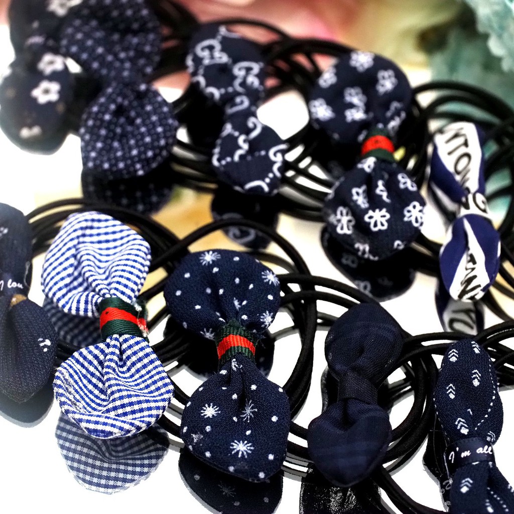 Kuncir Pita Chibi Kawat Katun SATUAN / Karet Rambut Chibi / Ikat Rambut Pita /Kuncir Rambut Korea-3. Navy