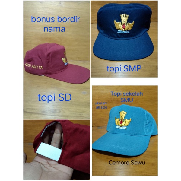 bordir topi seragam sekolah bordir 2 sisi nama siswa dan nama sekolah