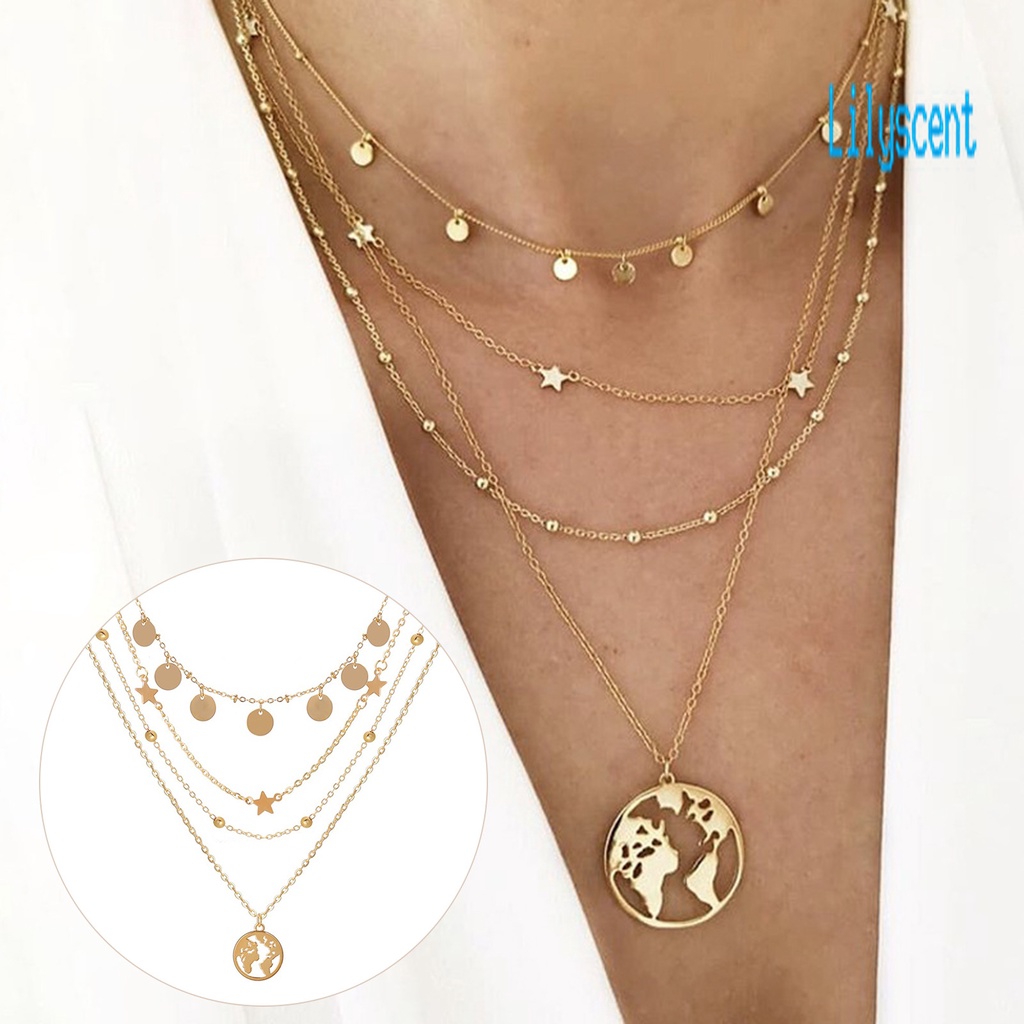 Kalung Multilayer Bahan Stainless Steel Warna Solid Tahan Lama Untuk Wanita