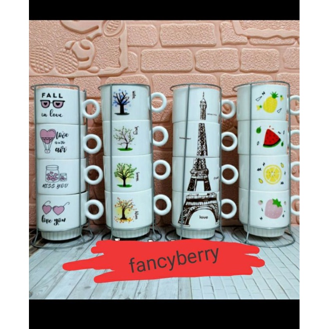 MUG KERAMIK 4 SUSUN + RAK SIZE L 250 ML