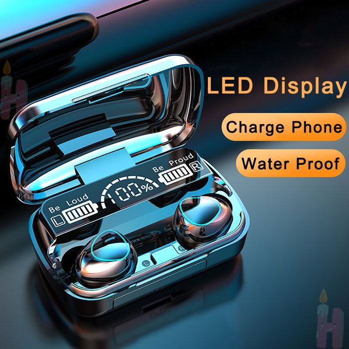 【BT016】(COD)M10 Headset Bluetooth Full Bass Stereo 3500mah Power Bank Wireless Earphone Tahan Air TWS with Mic Headphones  Handset Earbud Henset Handset Heandset Hedset Hetset