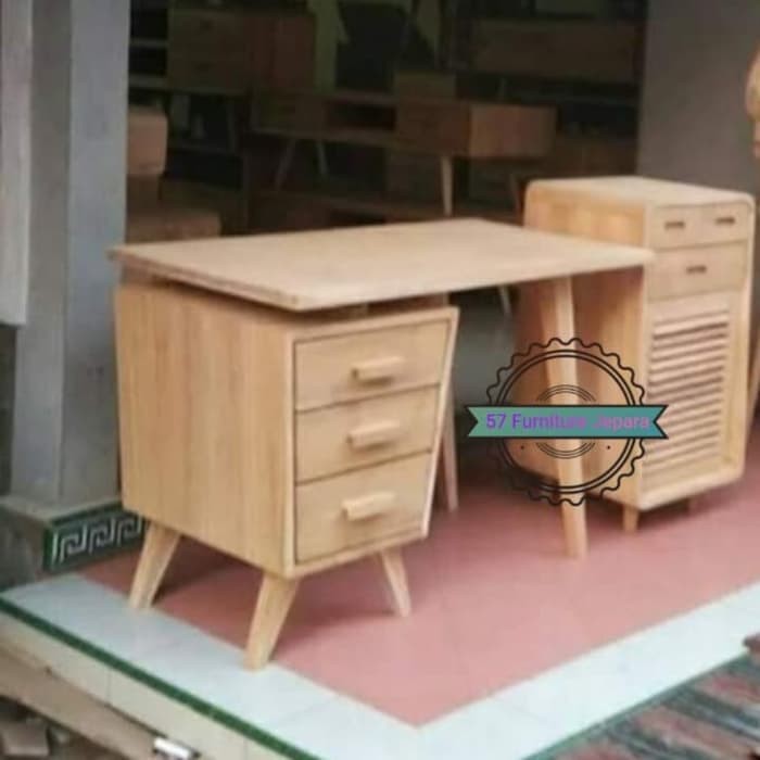 Meja kantor retro jati mentahan meja laci kerja
