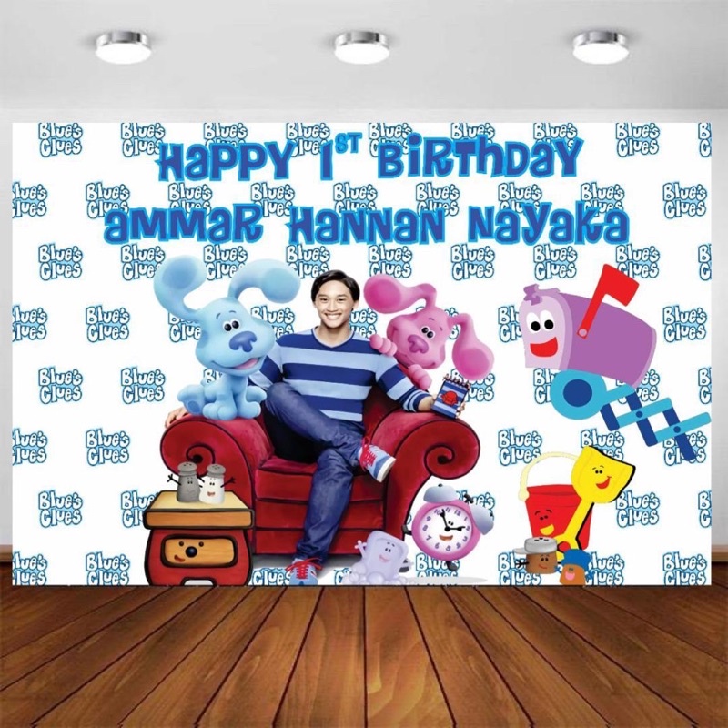 Custom backdrop banner ulang tahun spanduk aqiqah blue's clues