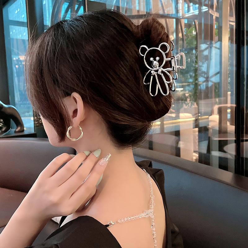 Lucu Kartun Beruang Tiga Dimensi Jepit Rambut lady's Korea fashion vintage Mutiara Logam Besar Ambil Klip