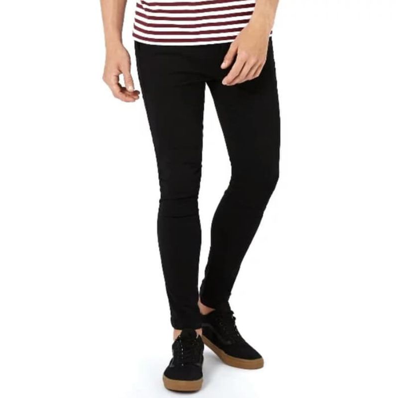 Celana panjang jeans pria warna hitam/ celana jeans skinny pensil slim fit