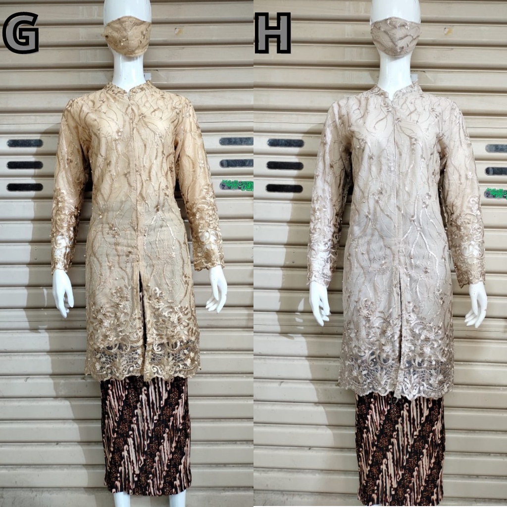 Setelan Kebaya Tunik / Kurung Tulle Sanghai Aneka Pilihan Warna