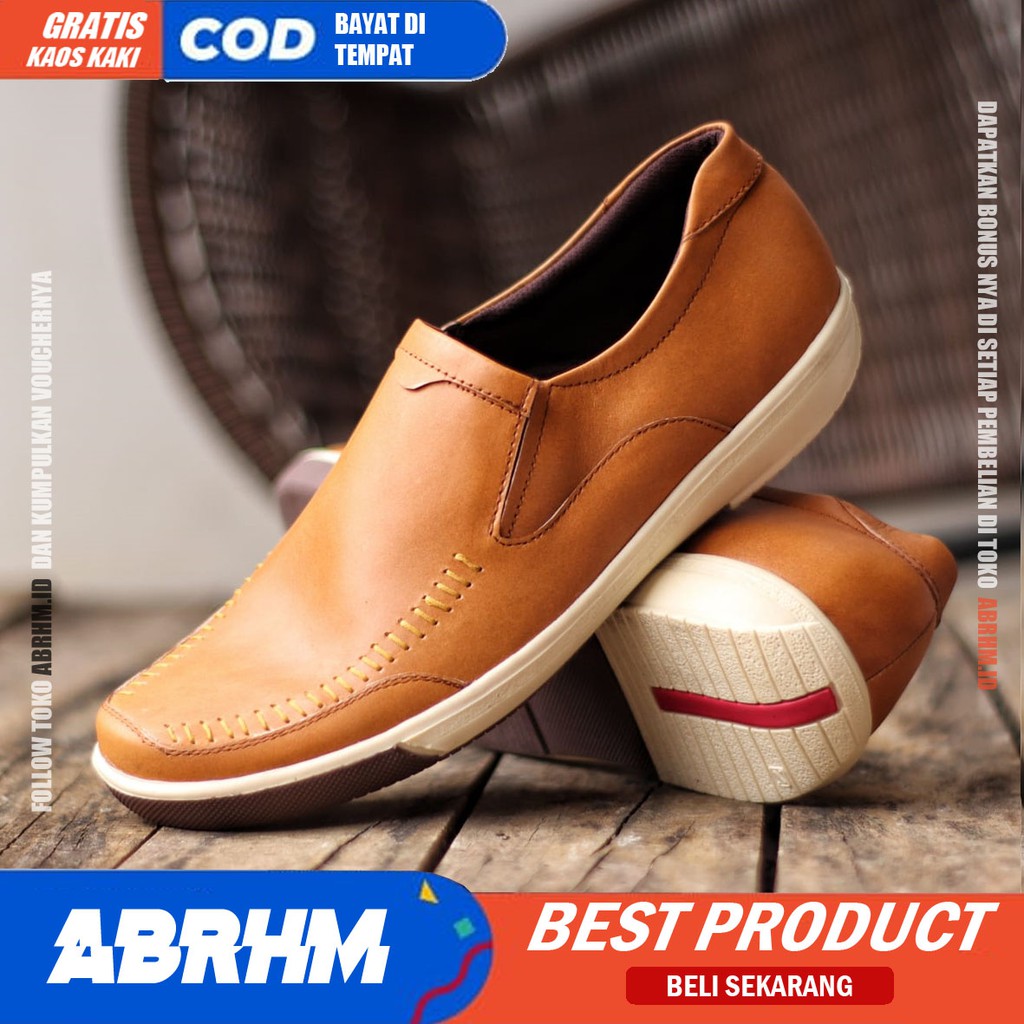 ABRHM x SANPER Sepatu Casual Slip On Kulit Asli Kasual Formal Pria Kerja Kondangan Slop Anti Slip Original