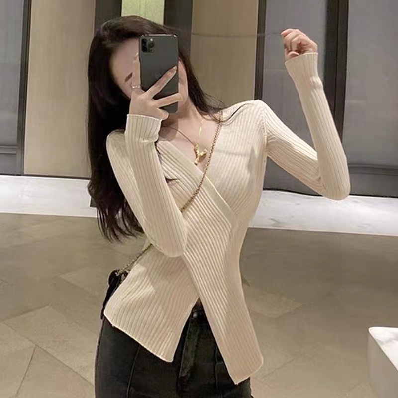 Knitwear Blouse Import Wanita Lengan Panjang Wanita Vintage Sweater Rajut Wanita