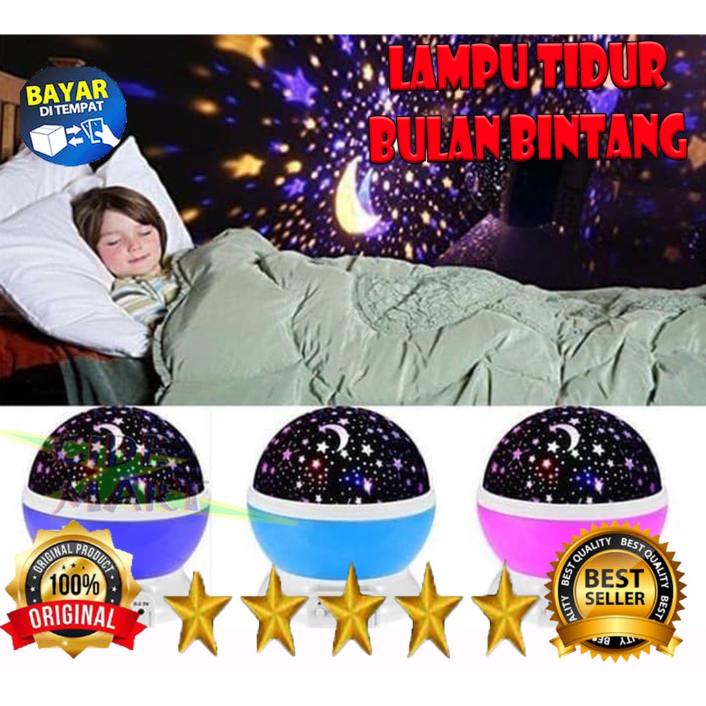 Lampu Tidur Proyektor Bulat Bulan Bintang Star Moon Putar Star Master