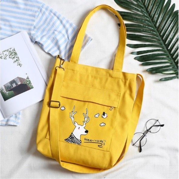 Tas Tote Bag Shoulder Sling Bag Wanita Bahan Kanvas - JC009