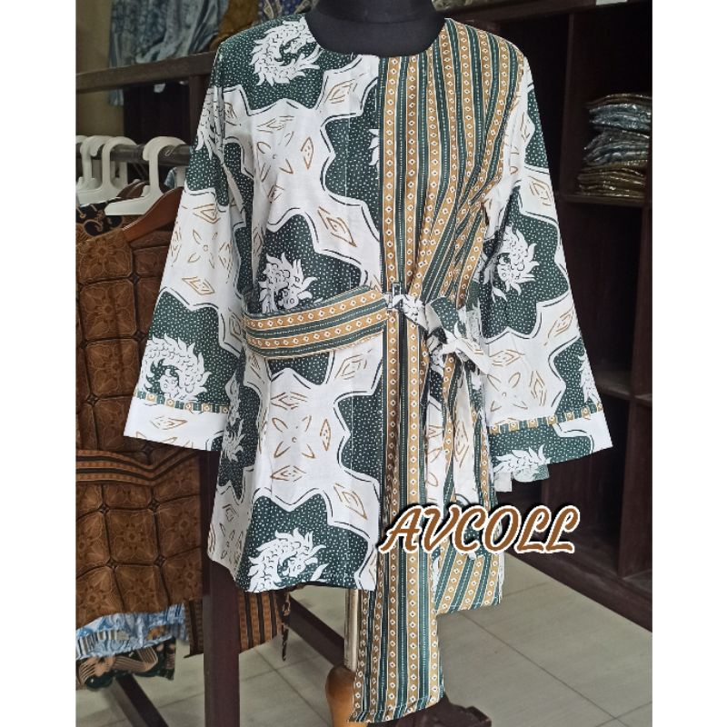 tey-17 Batik wanita ASJ SA HRB026 Kenongo Kemeja Tosca Pendek-Dapel Hijau