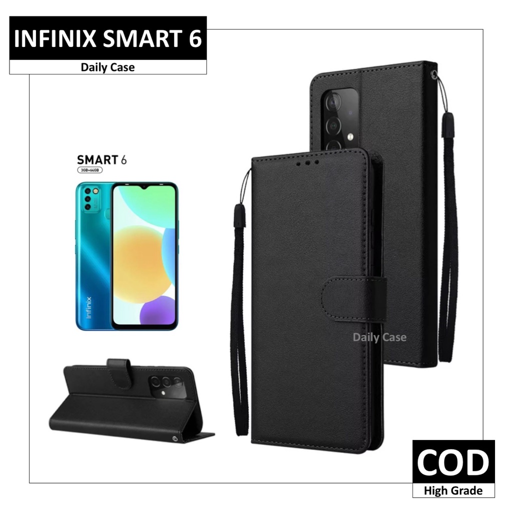Case INFINIX SMART 6 RAM 3 GB Flip Casing Dompet Kulit Kesing HP Leather Cover