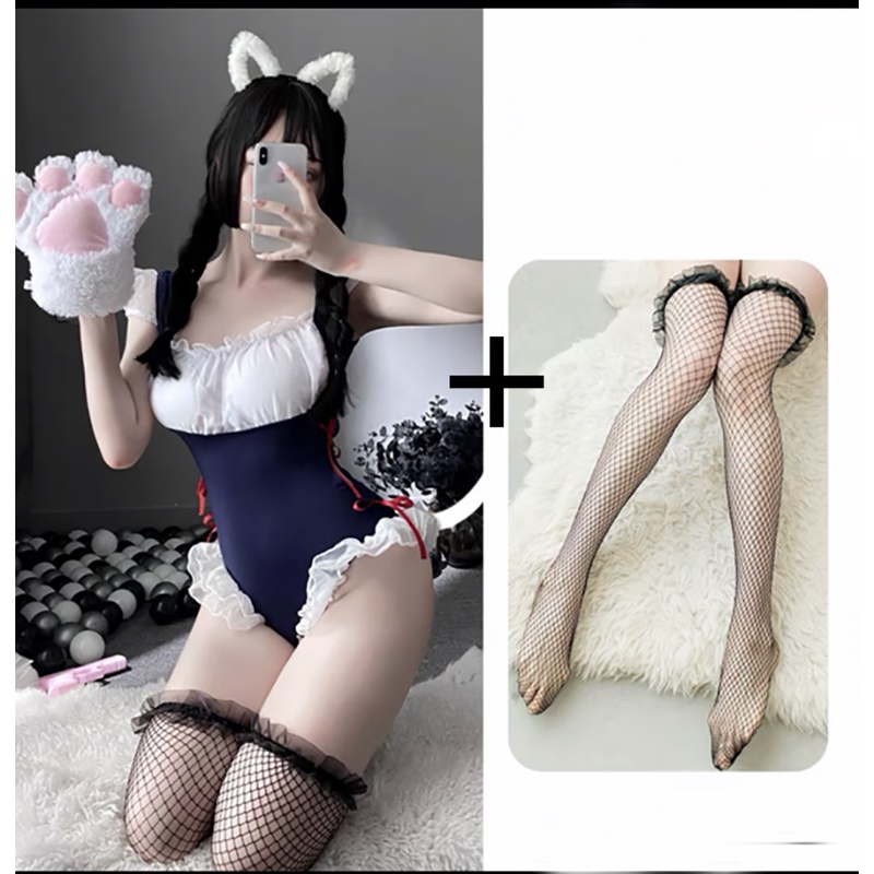 [New] Pembantu Cosplay Bikini open crotch Renda Tali halter Sexy Lingerie Wanita A536