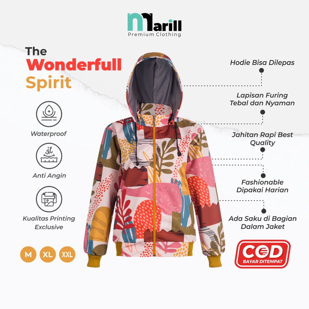 Jaket Parasut Parasit Anti Tahan Air Angin Motor Rib Jacket Wanita Printing Motif The Wonderfull Spirit