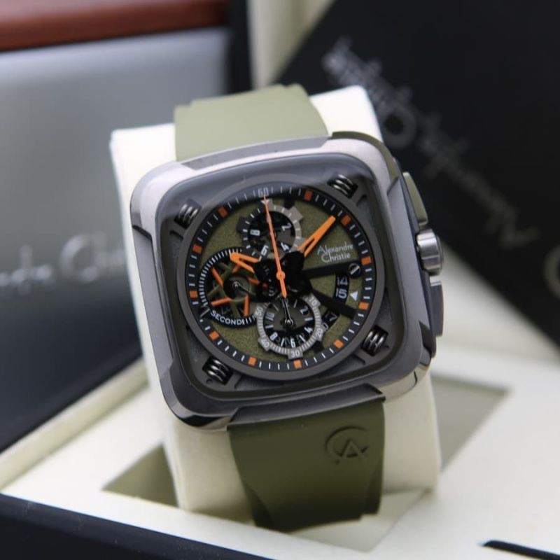Jam Tangan Alexandre Christie AC 6577 Pria / AC6577 M Rubber Army Original