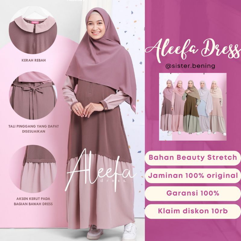Aleefa Dress Gamis Simple Elegan Kualitas Premium by Naisha
