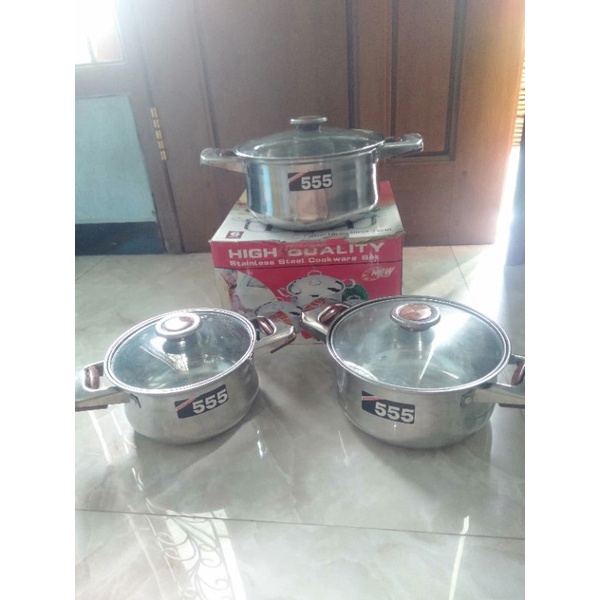 Cookware set 555 / Panci stainless steel 18 cm 20 cm 22 cm