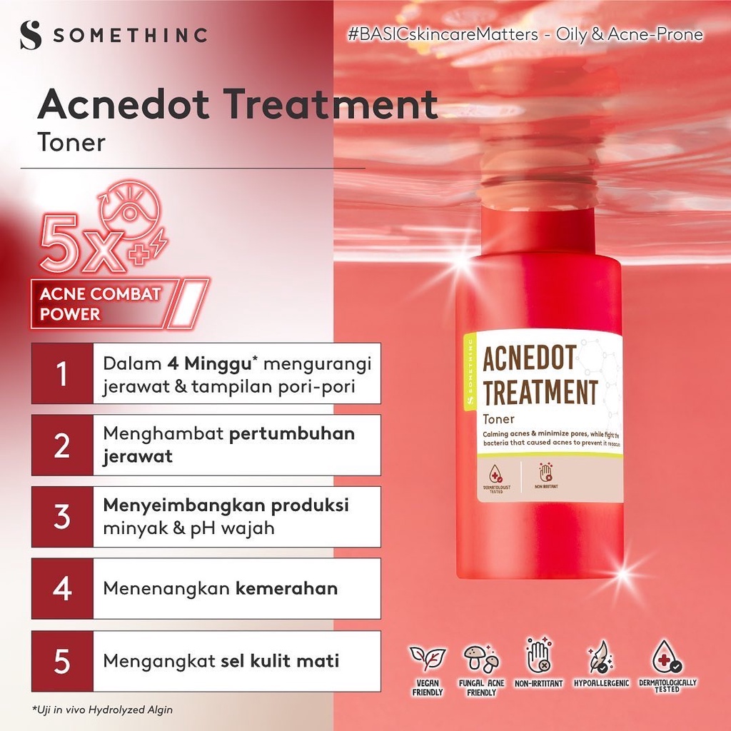 SOMETHINC ACNEDOT Treatment Indonesia / Acne Basic Series Low pH Cleanser Toner Moisturizer Gel Shot AC Spot Gel / Basic Skincare Body Care Make Up Essence Serum Eye Cream Sunscreen Mask / Foundation Cushion Loose Powder Lipstick Lip Tint Sugar Wax / Pake