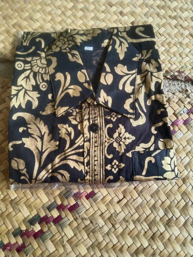 Hem Kemeja Anak Batik Prada Bakung Hitam Gold Couple Family Keluarga
