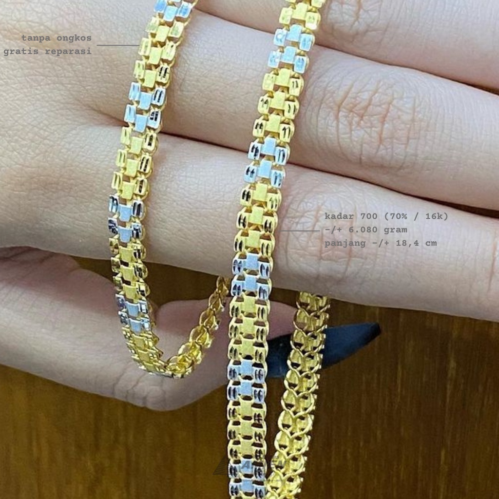 Toko Emas Amien Gelang Emas Putih Asli UBS Kadar 700 (70% / 16K) 6.080 Gram - Bracelet Rantai Ayla M