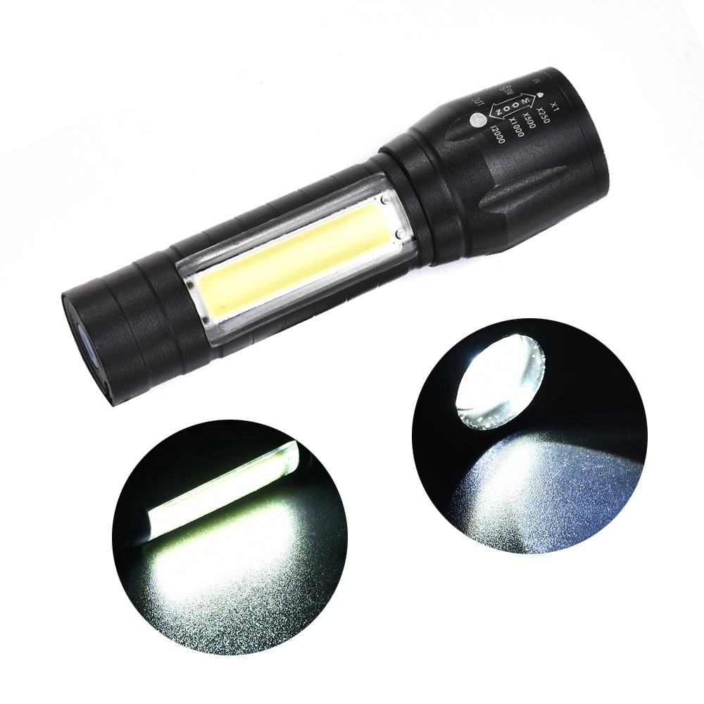 Portable T6 COB LED Tactical USB Rechargeable Zoomable Flashlight Torch Lamp