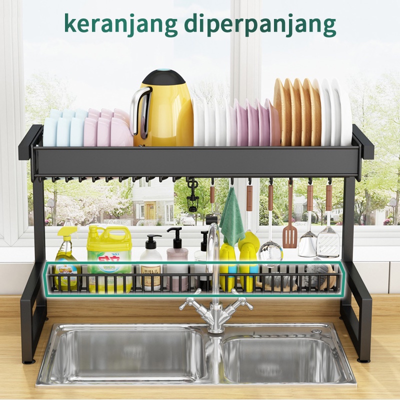 Rak Piring Hitam Multifungsi Rak Dapur Rak Rak Stainless Steel Dengan Set lengkap Aksesoris