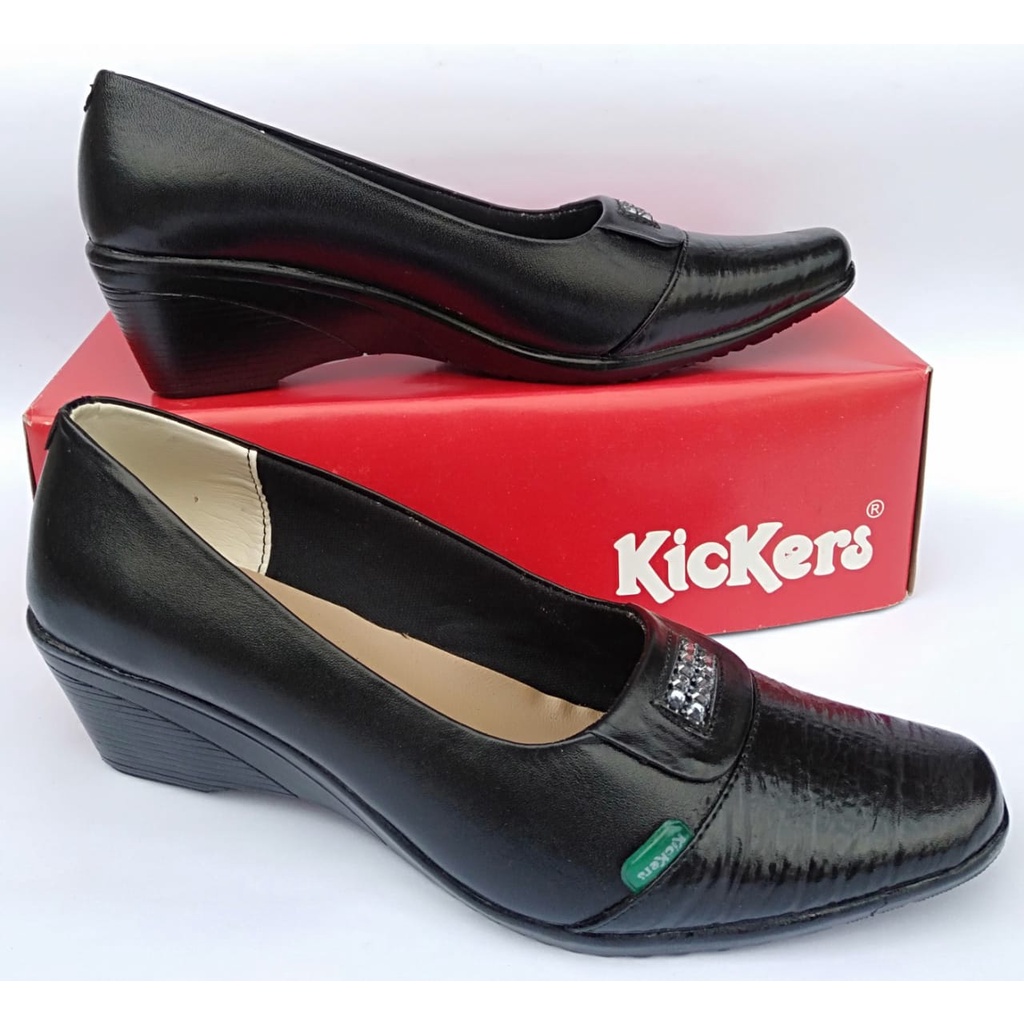 Sepatu pantofel wanita kickers kulit asli original formal kerja kantor fantofel wedges tinggi 5cmCOD