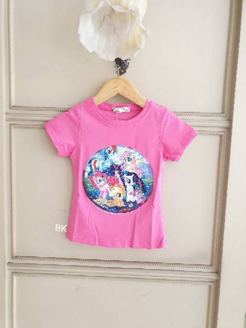 KAOS SEQUIN MOTIF LITTLE PONY UNICORN BISA BERUBAH GAMBAR  IMPORT PINK HITAM BLACK