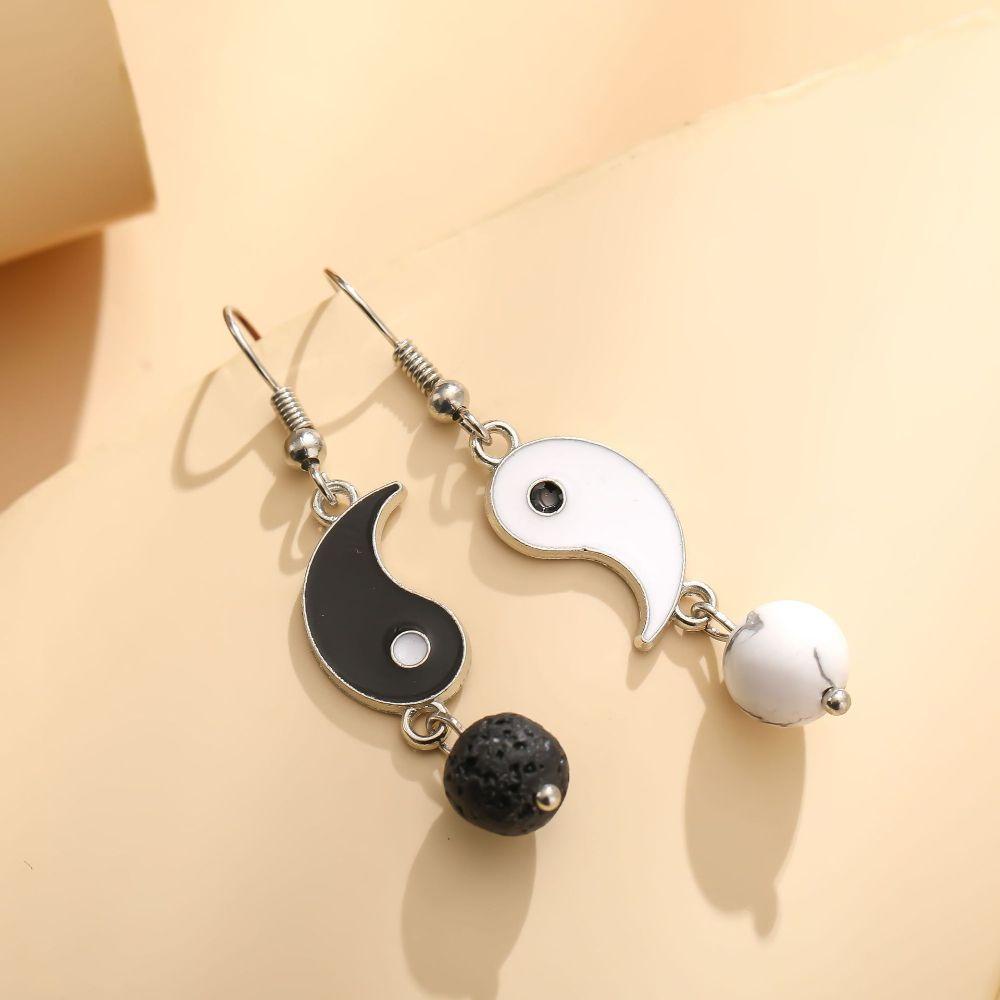 Needway Delapan Diagram Drop Earrings Fashion Sederhana Tai Chi Hitam Putih Simetris Wanita Perhiasan