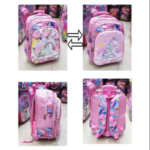 TAS SEKOLAH TROLLEY ANAK SD SEQUIN USAP UNICORN LOLIPOP IMPORT